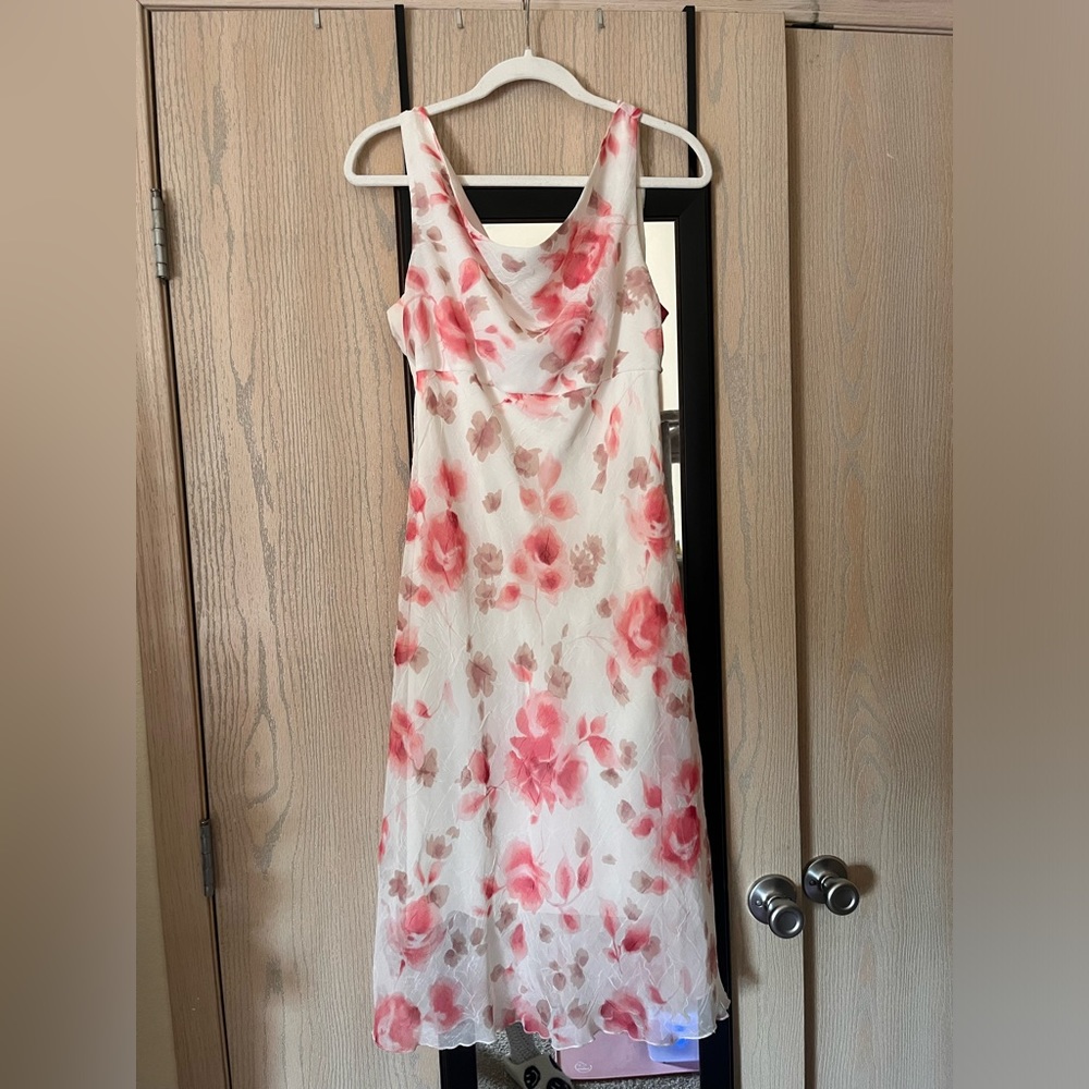 Cream dress with Pink floral Midi